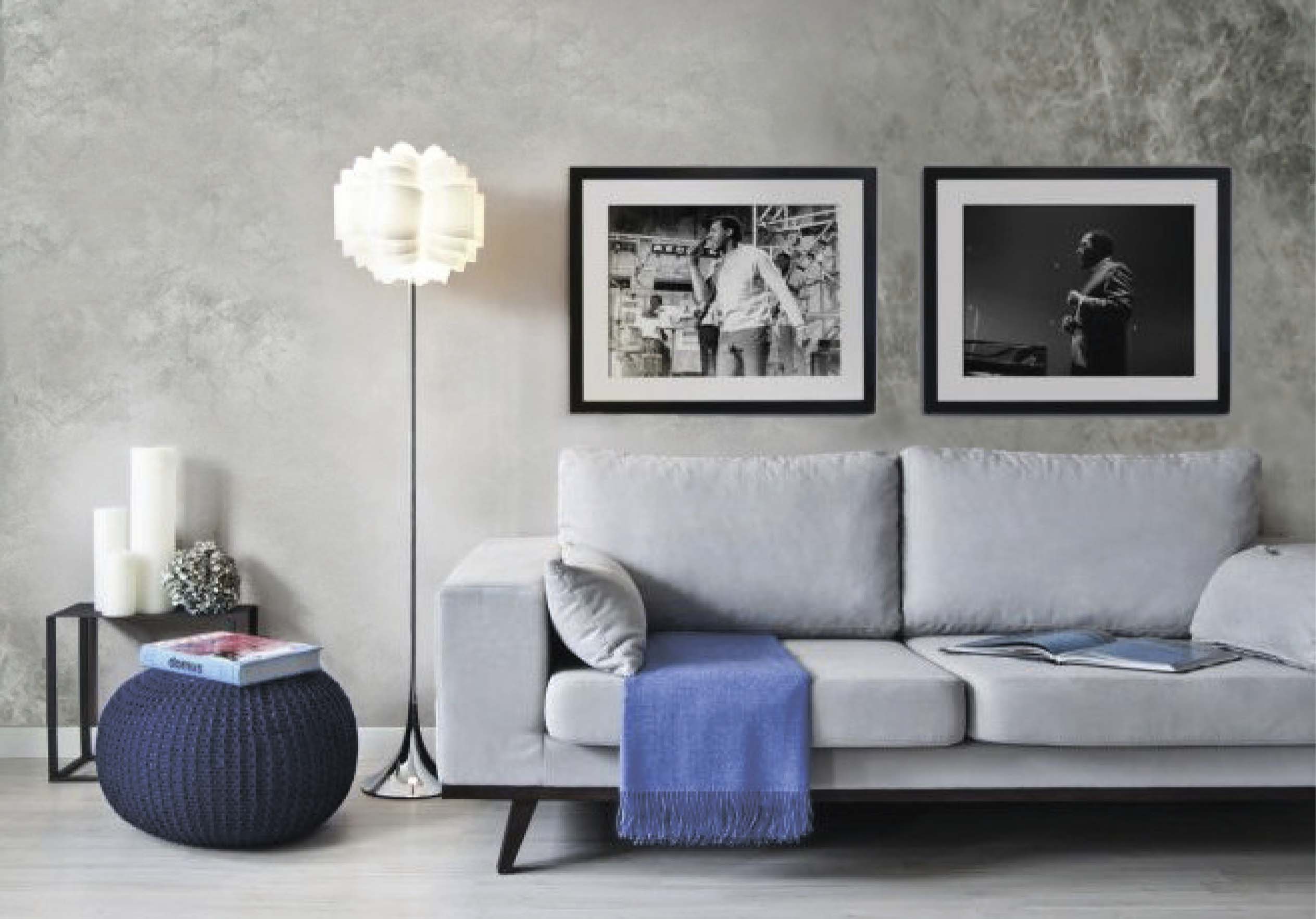 Краска декоративная Lanors Snow Silver 0,4 кг фото в интерьере