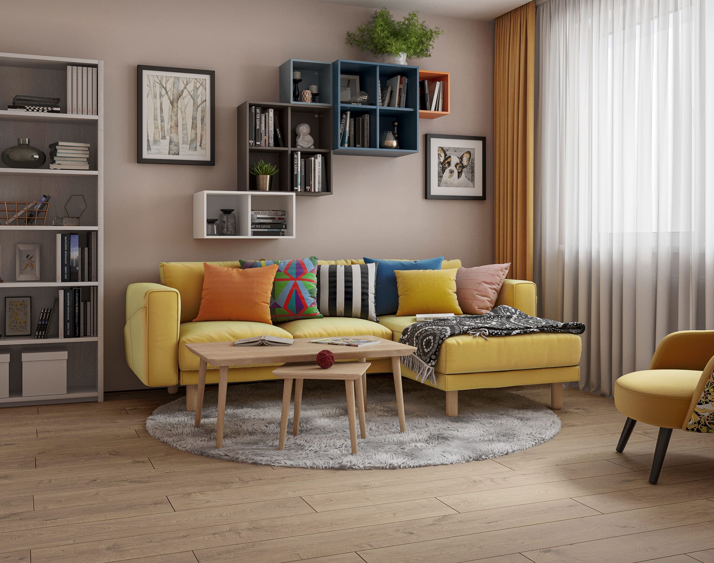 Ламинат My Floor Cottage Дуб Бежевый Атласный MV808 1380×193×8 фото в интерьере