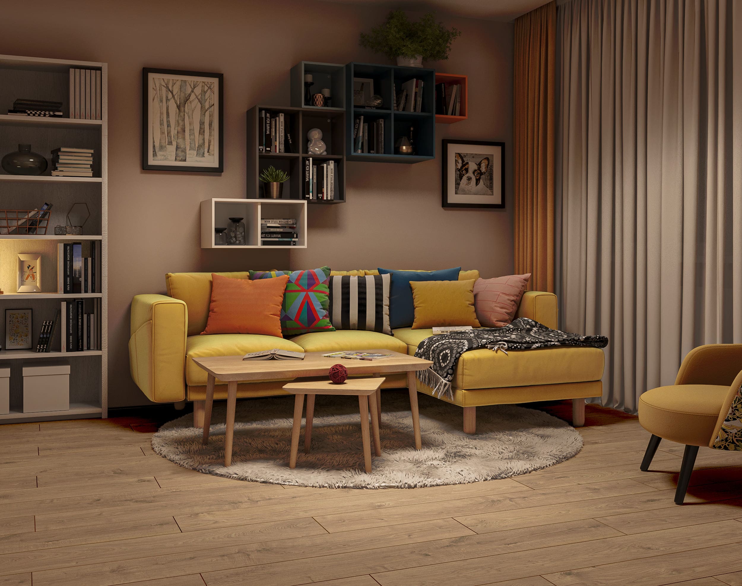 Ламинат My Floor Cottage Дуб Бежевый Атласный MV808 1380×193×8 фото в интерьере