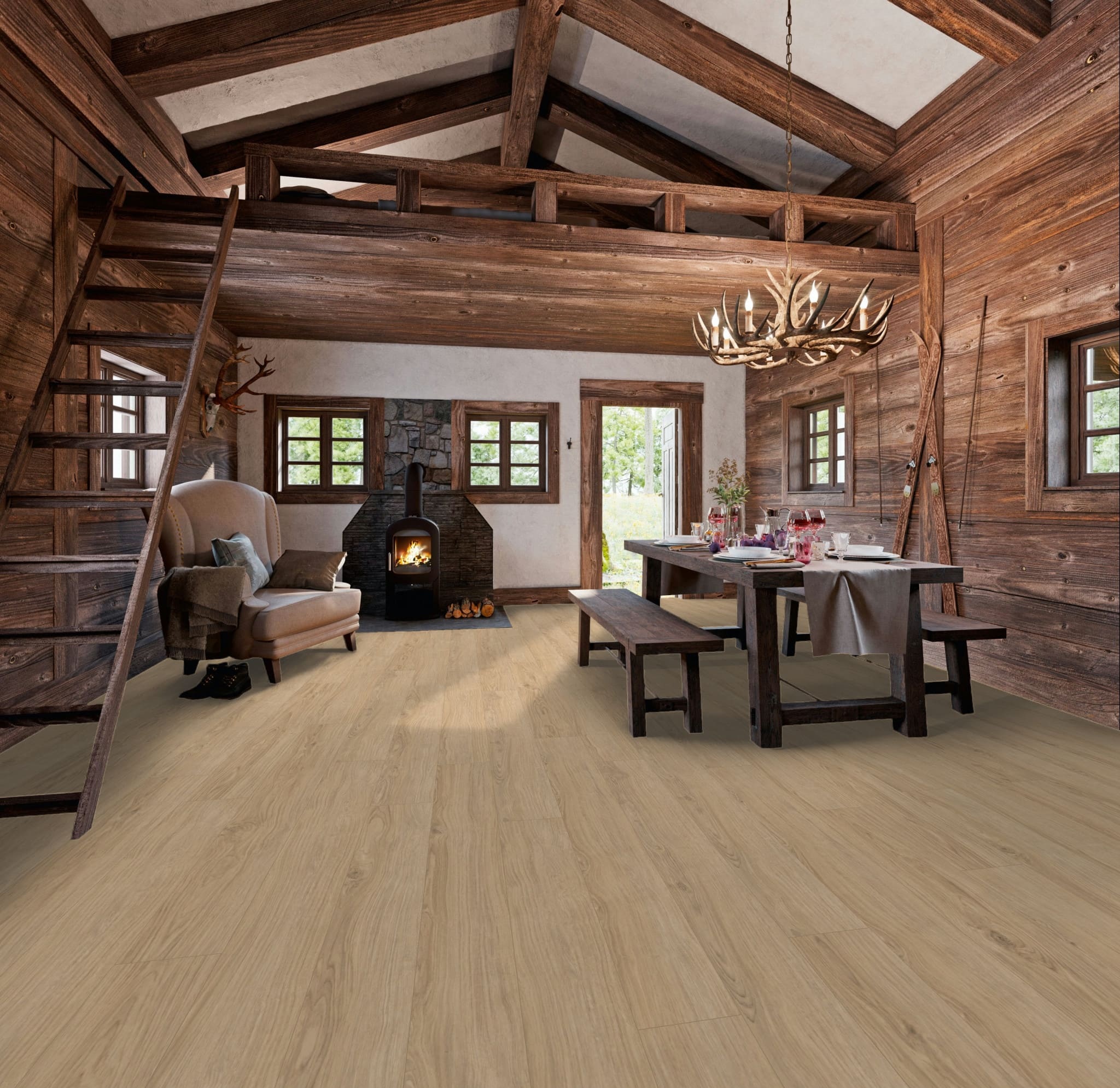 Ламинат My Floor Cottage Дуб Опал Натуральный MV8114 1380×193×8 фото в интерьере