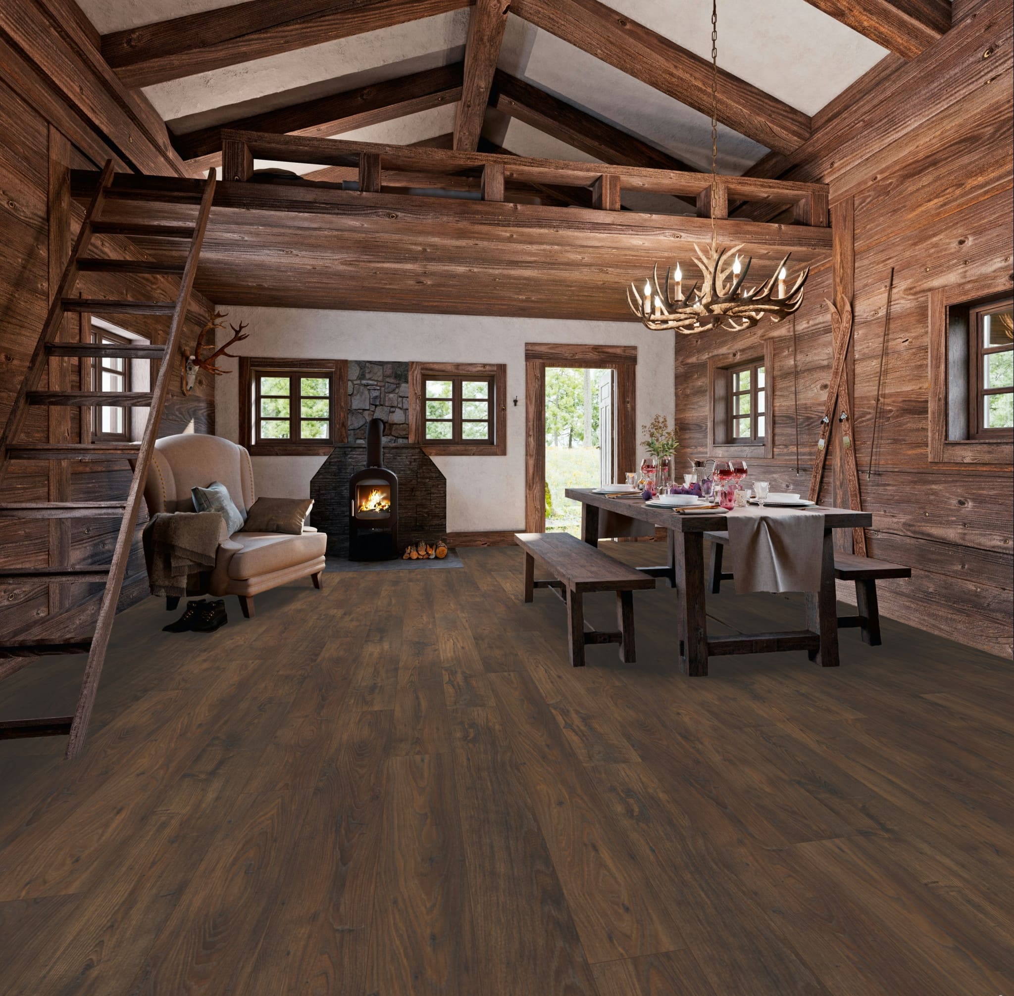 Ламинат My Floor Chalet Каштан M1005 1380×193×10 фото в интерьере