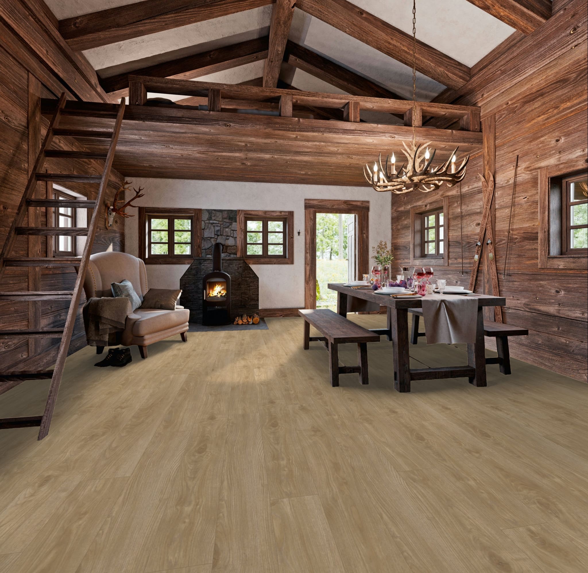 Ламинат My Floor Chalet Дуб Жирона M1019 1380×193×10 фото в интерьере