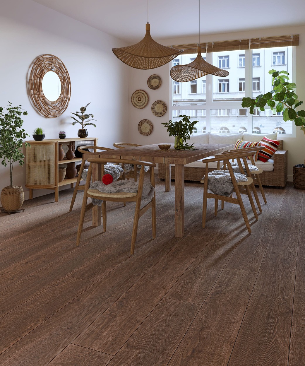 Ламинат My Floor Residence Дуб Макро Коричневый ML1010 1845×244×10 фото в интерьере