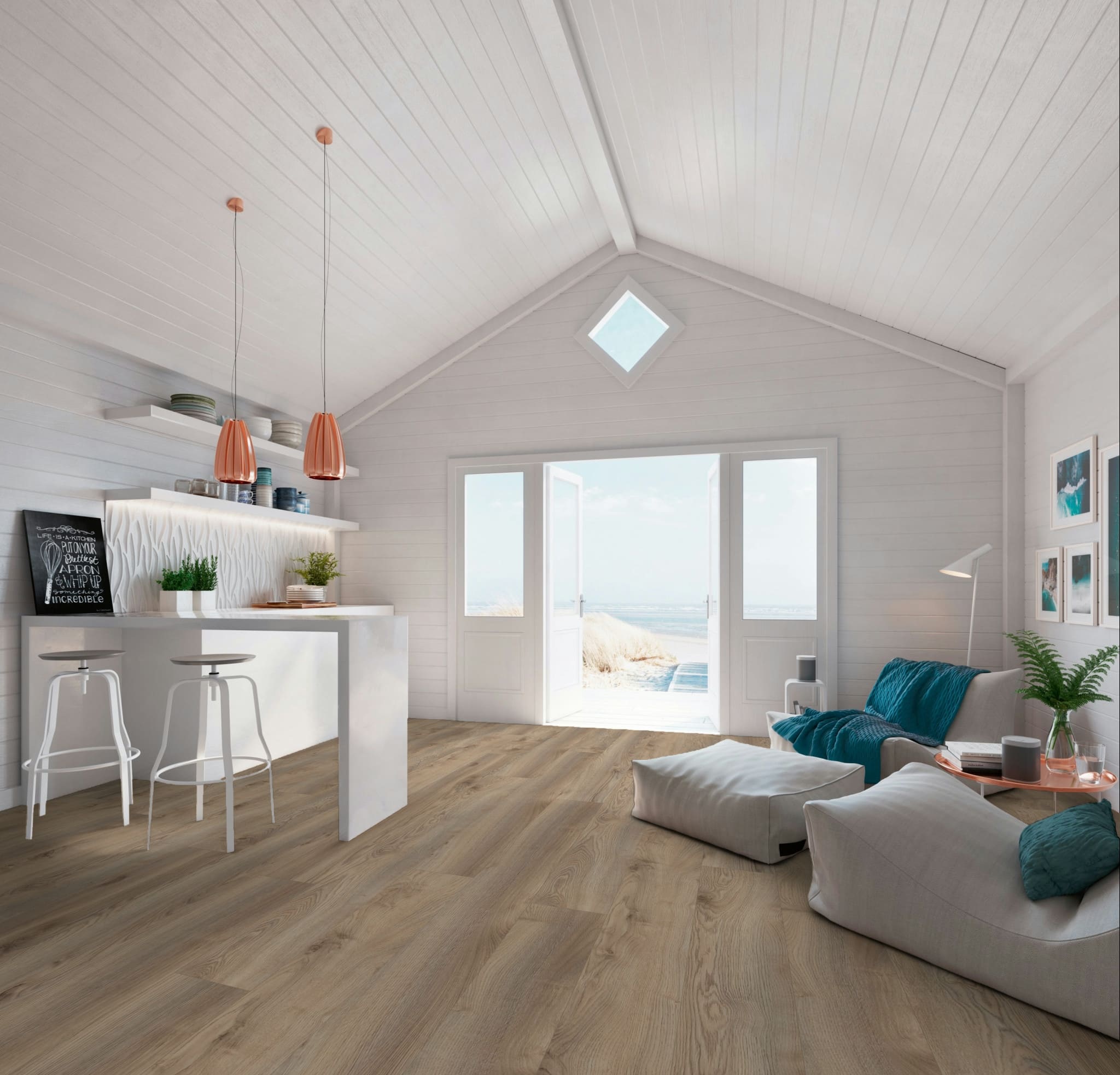 Ламинат My Floor Residence Дуб Макро Бежевый ML1018 1845×244×10 фото в интерьере