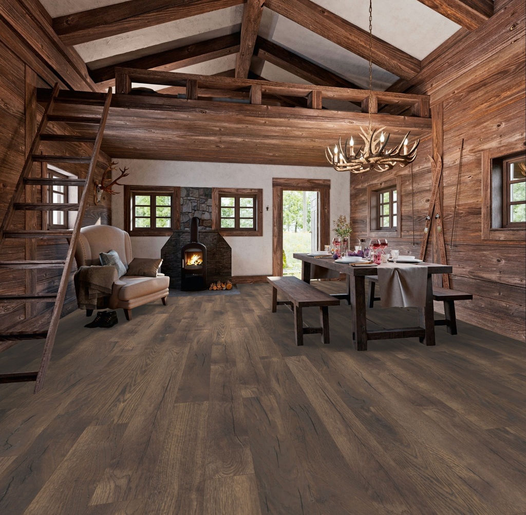 Ламинат My Floor Villa Дуб Темный Петтерсон M1221 1375×188×12 фото в интерьере