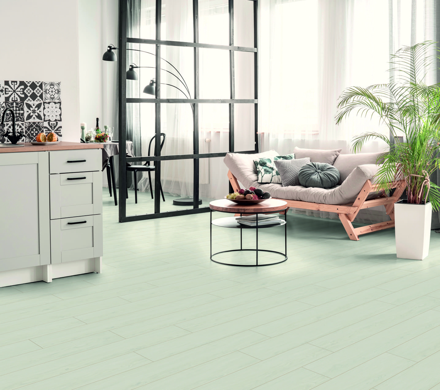 Ламинат My Floor Villa Дуб Опал Белый M1234 1375×188×12 фото в интерьере