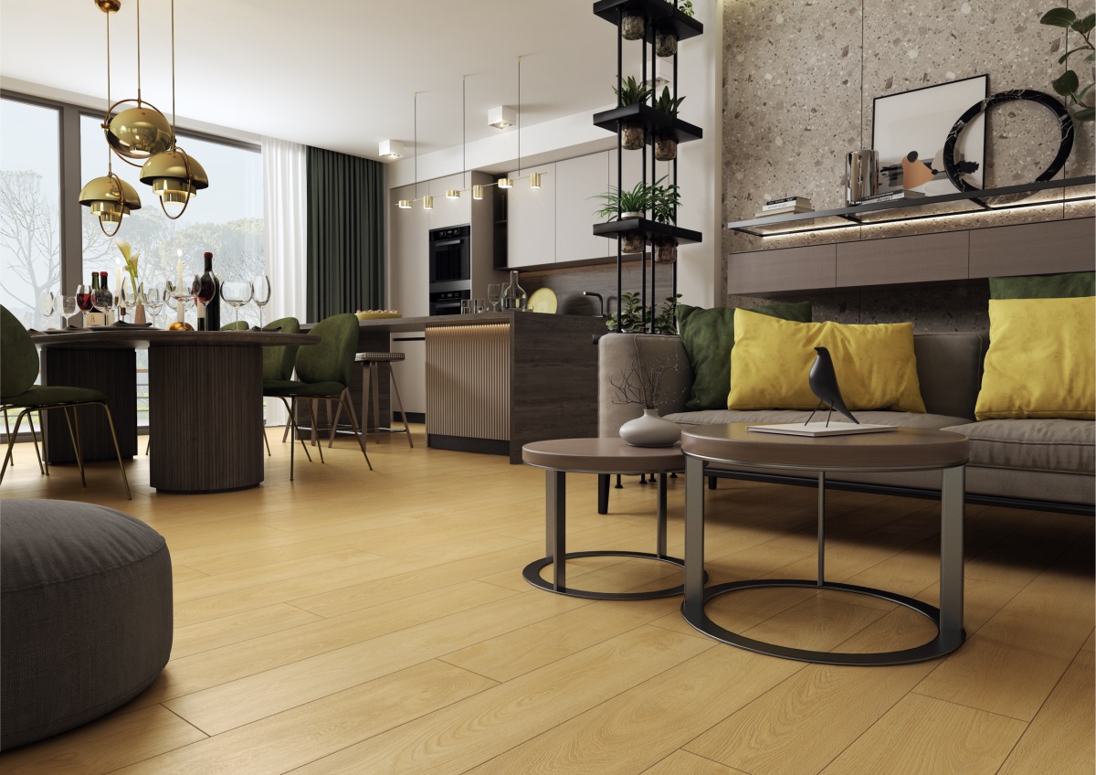 Ламинат Kronopol Аурум Сефора Аква Дуб Маккиато Machiatto Oak D40464 1380×191×10 фото в интерьере