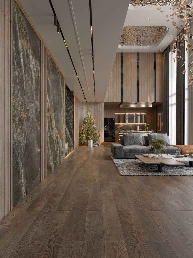 Кварцвиниловый SPC ламинат Alpine Floor Титан 6 Барит ECO 28-1-R 1220×183×6 фото в интерьере