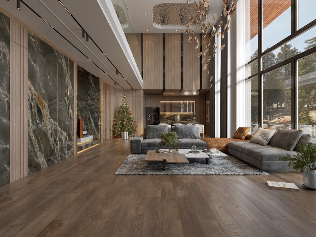 Кварцвиниловый SPC ламинат Alpine Floor Титан 6 Барит ECO 28-1-R 1220×183×6 фото в интерьере