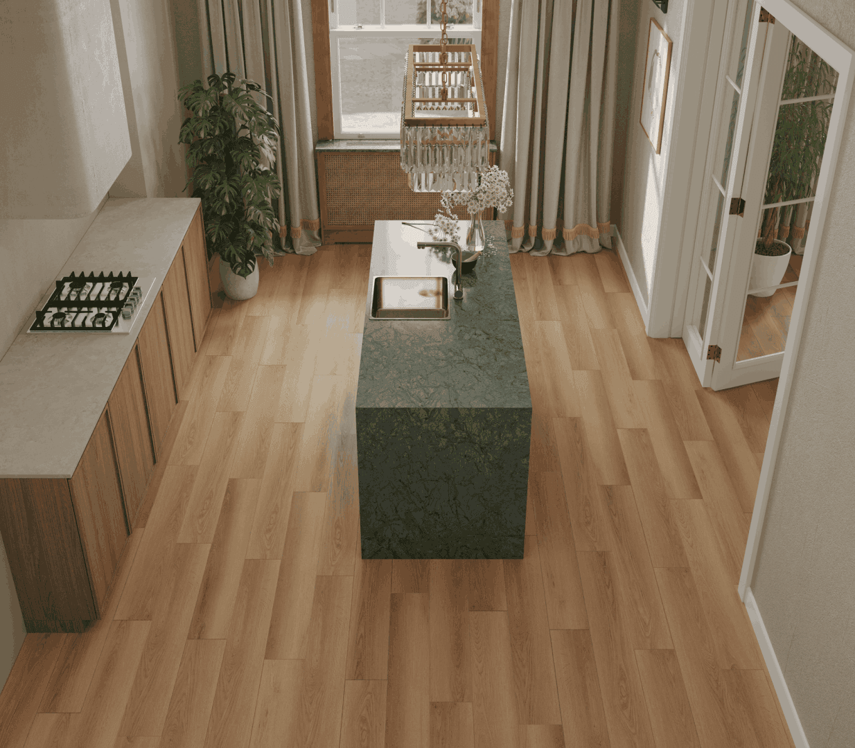 Кварцвиниловый SPC ламинат Alpine Floor Титан 6 Осмий ECO 28-3-R 1220×183×6 фото в интерьере