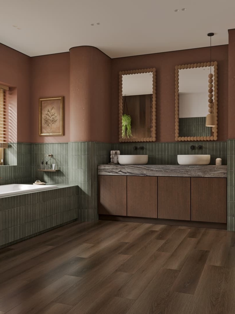 Кварцвиниловый SPC ламинат Alpine Floor Титан 6 Обсидиан ECO 28-6-R 1220×183×6 фото в интерьере