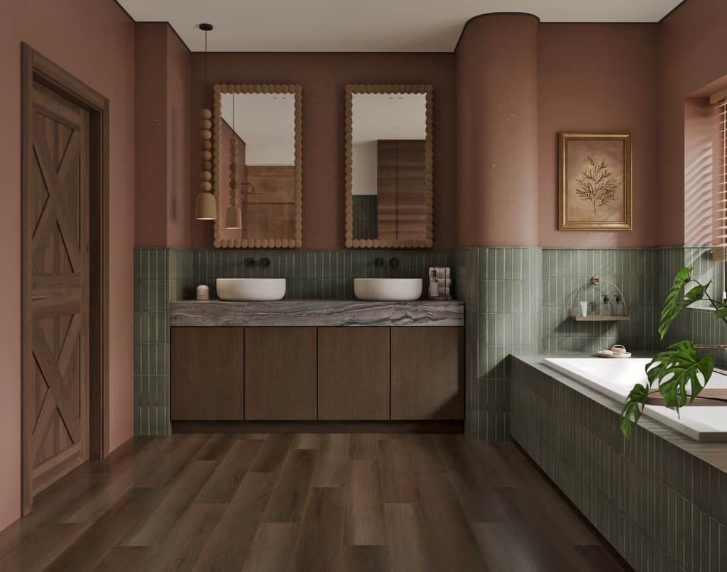 Кварцвиниловый SPC ламинат Alpine Floor Титан 6 Обсидиан ECO 28-6-R 1220×183×6 фото в интерьере