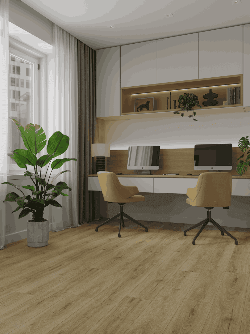 Кварцвиниловый SPC ламинат Alpine Floor Титан 6 Тантал ECO 28-8-R 1220×183×6 фото в интерьере