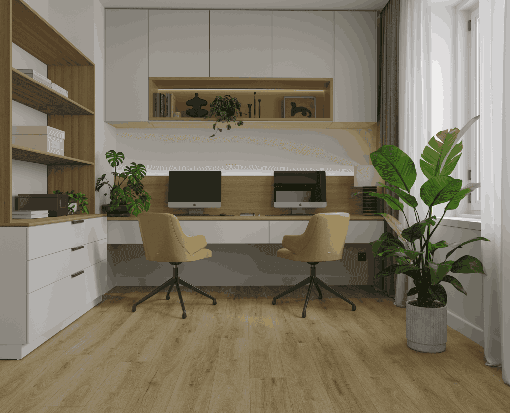 Кварцвиниловый SPC ламинат Alpine Floor Титан 6 Тантал ECO 28-8-R 1220×183×6 фото в интерьере