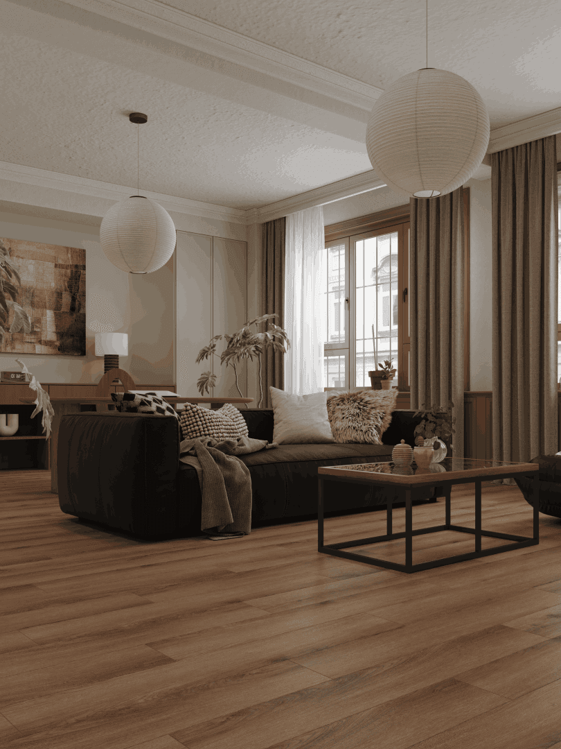 Кварцвиниловый SPC ламинат Alpine Floor Титан 6 Азурит ECO 28-9-R 1220×183×6 фото в интерьере