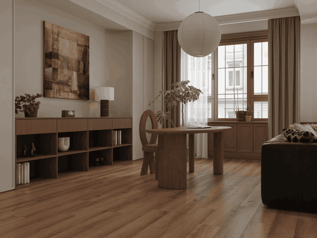 Кварцвиниловый SPC ламинат Alpine Floor Титан 6 Азурит ECO 28-9-R 1220×183×6 фото в интерьере