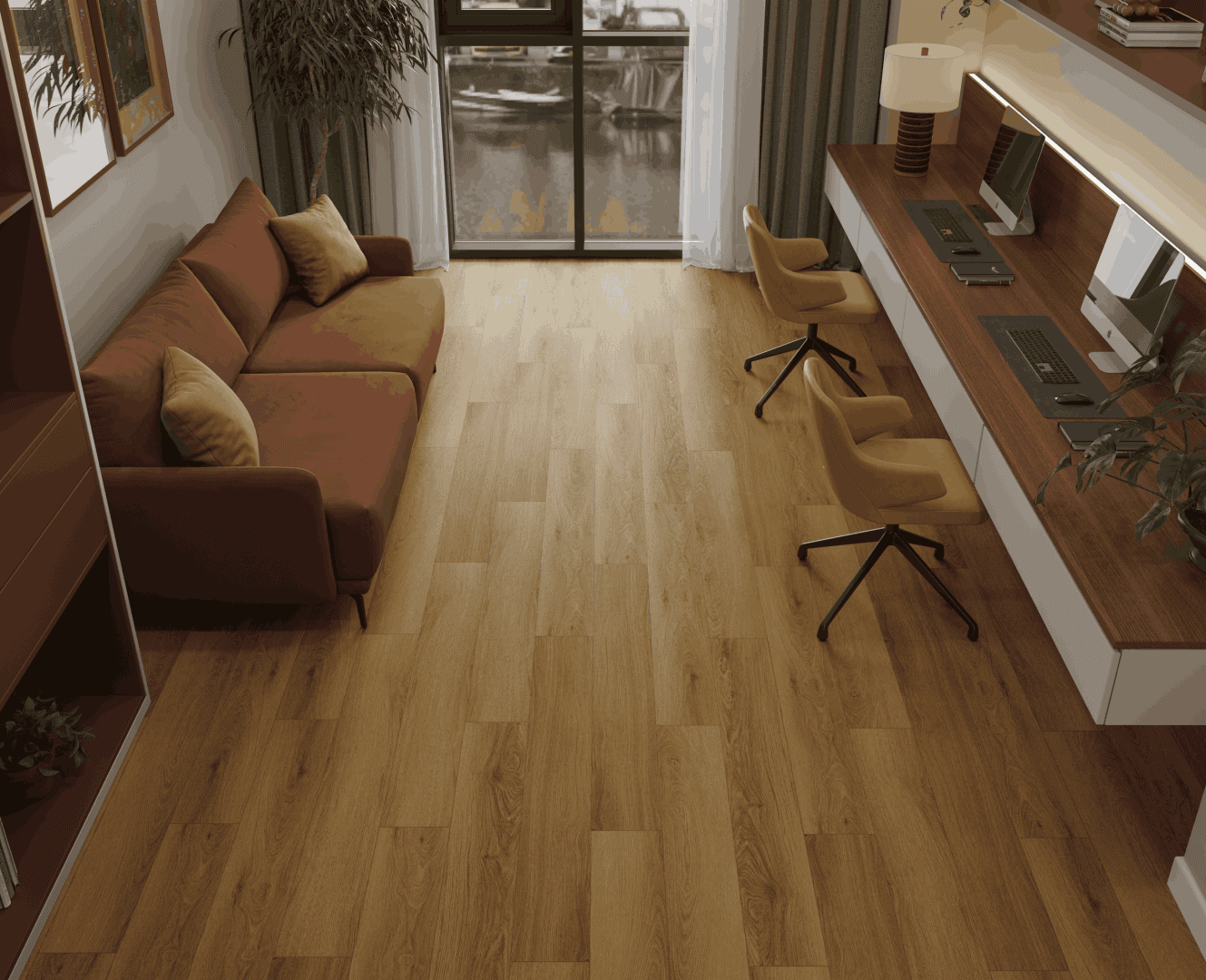 Кварцвиниловый SPC ламинат Alpine Floor Титан 6 Селен ECO 28-10-R 1220×183×6 фото в интерьере