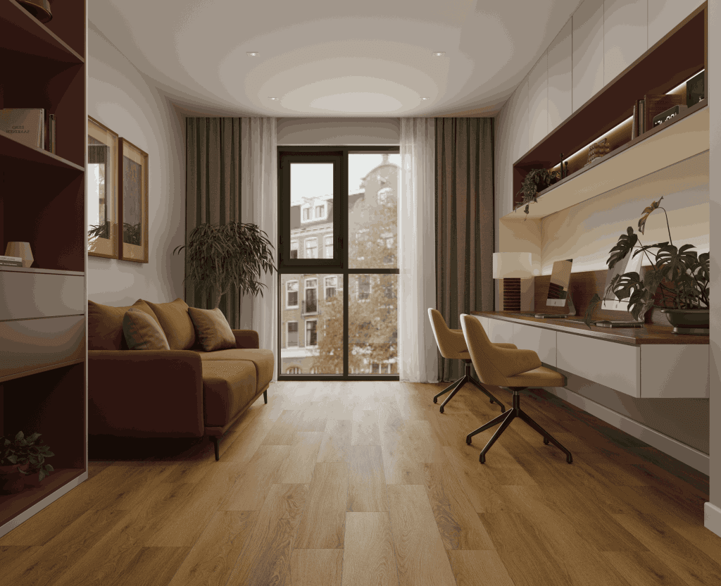 Кварцвиниловый SPC ламинат Alpine Floor Титан 6 Селен ECO 28-10-R 1220×183×6 фото в интерьере