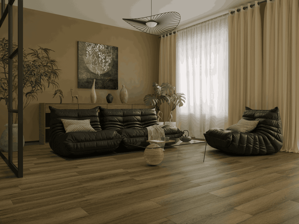 Кварцвиниловый SPC ламинат Alpine Floor Титан 6 Корунд ECO 28-11-R 1220×183×6 фото в интерьере