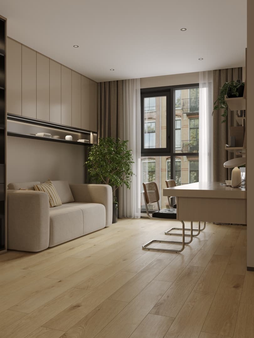 Кварцвиниловый SPC ламинат Alpine Floor Титан 8 Вега ECO 27-2-R 1220×183×8 фото в интерьере