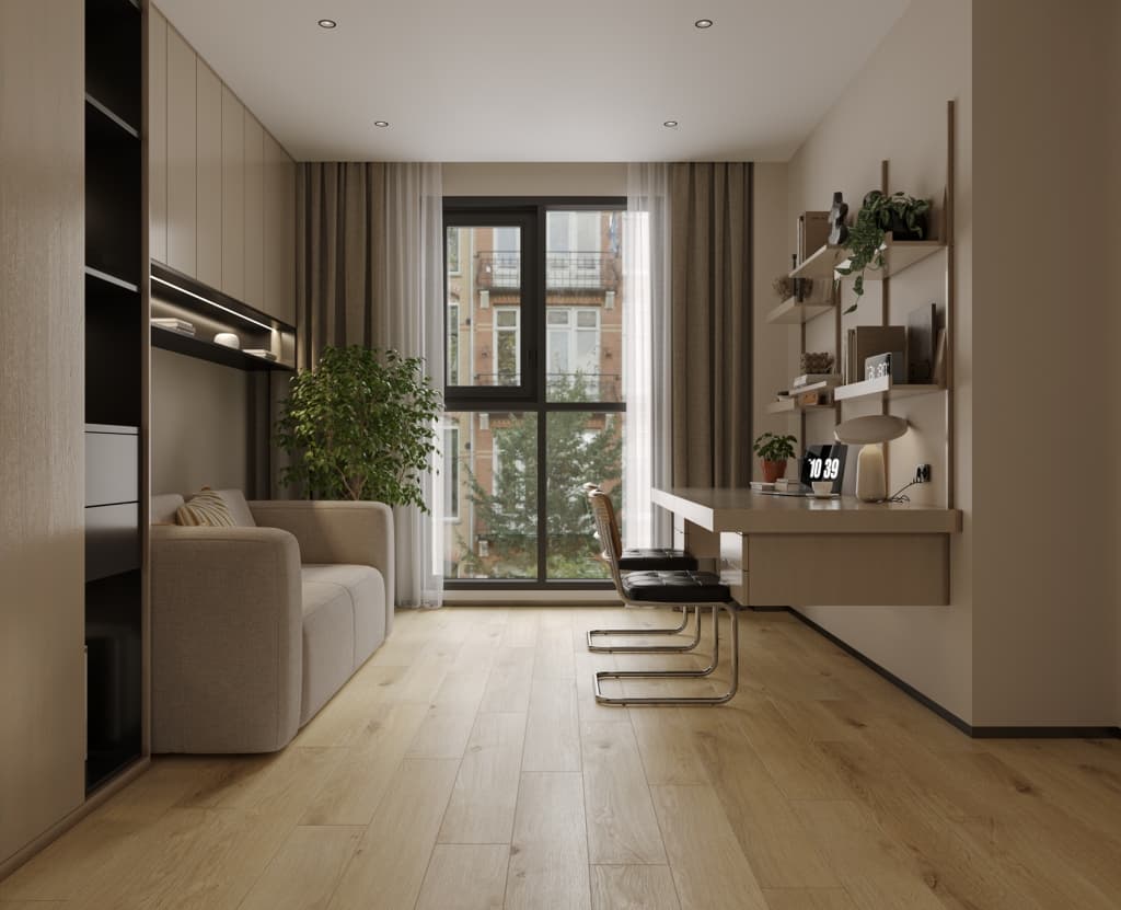 Кварцвиниловый SPC ламинат Alpine Floor Титан 8 Вега ECO 27-2-R 1220×183×8 фото в интерьере