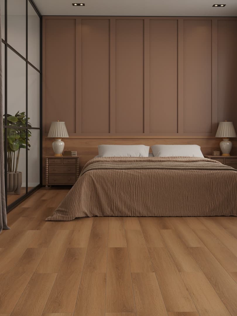 Кварцвиниловый SPC ламинат Alpine Floor Титан 8 Сириус ECO 27-3-R 1220×183×8 фото в интерьере
