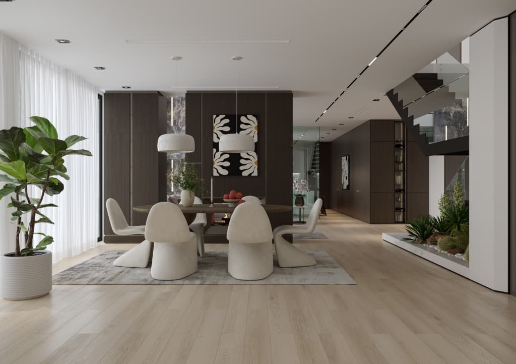 Кварцвиниловый SPC ламинат Alpine Floor Титан 8 Орион ECO 27-5-R 1220×183×8 фото в интерьере