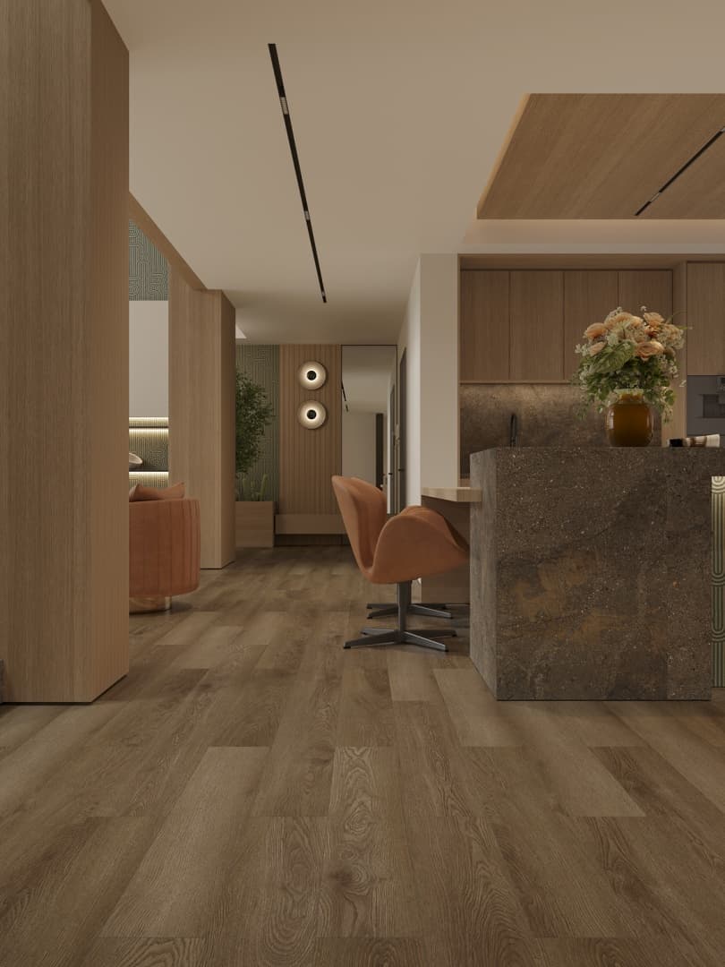Кварцвиниловый SPC ламинат Alpine Floor Титан 8 Каллисто ECO 27-7-R 1220×183×8 фото в интерьере