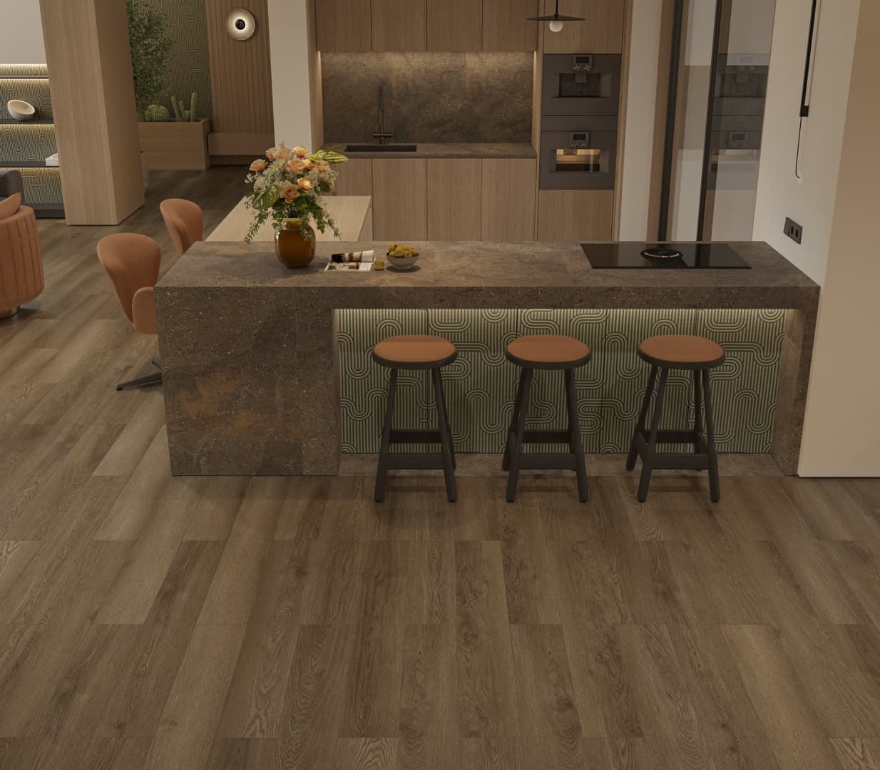 Кварцвиниловый SPC ламинат Alpine Floor Титан 8 Каллисто ECO 27-7-R 1220×183×8 фото в интерьере