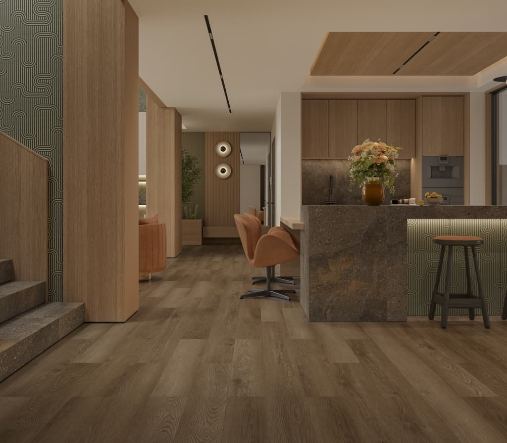 Кварцвиниловый SPC ламинат Alpine Floor Титан 8 Каллисто ECO 27-7-R 1220×183×8 фото в интерьере