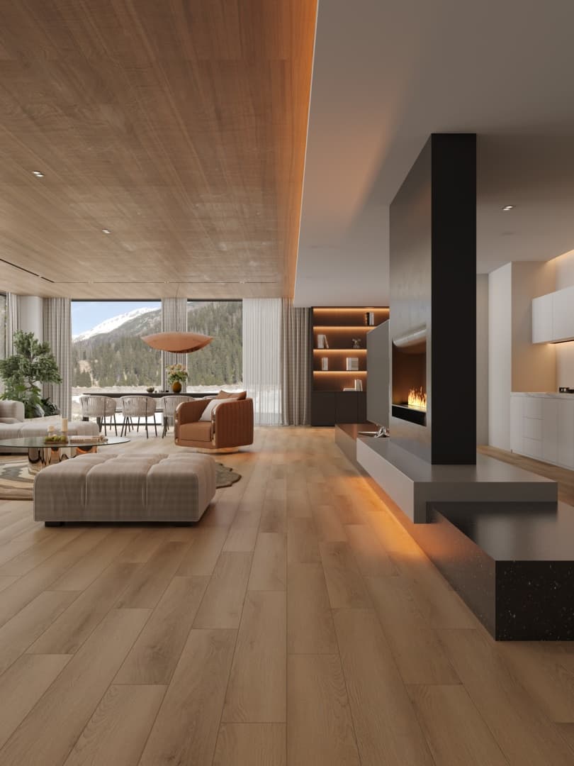 Кварцвиниловый SPC ламинат Alpine Floor Титан 8 Тритон ECO 27-8-R 1220×183×8 фото в интерьере