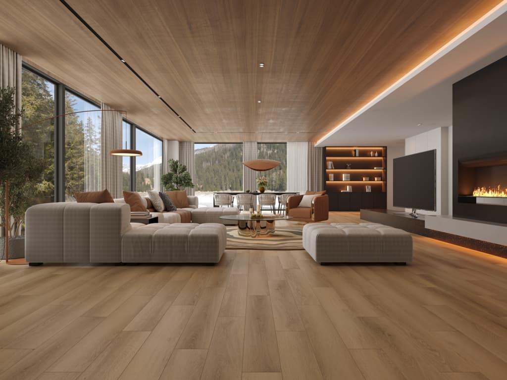 Кварцвиниловый SPC ламинат Alpine Floor Титан 8 Тритон ECO 27-8-R 1220×183×8 фото в интерьере