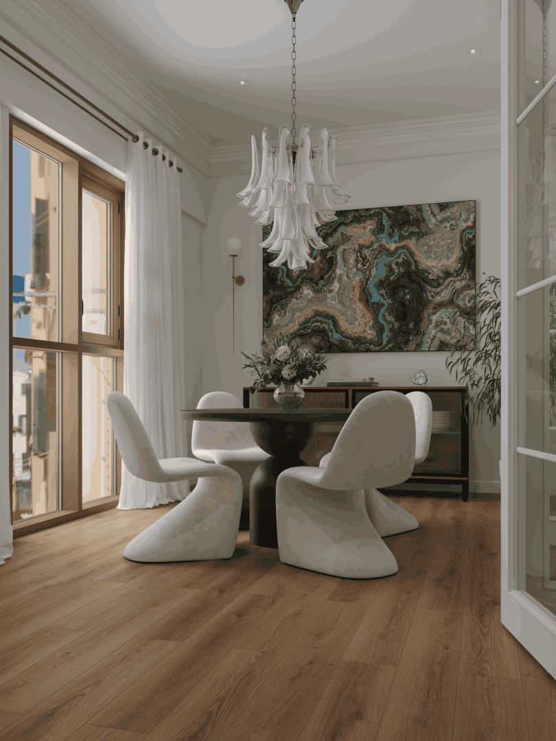 Кварцвиниловый SPC ламинат Alpine Floor Титан 8 Антарес ECO 27-9-R 1220×183×8 фото в интерьере