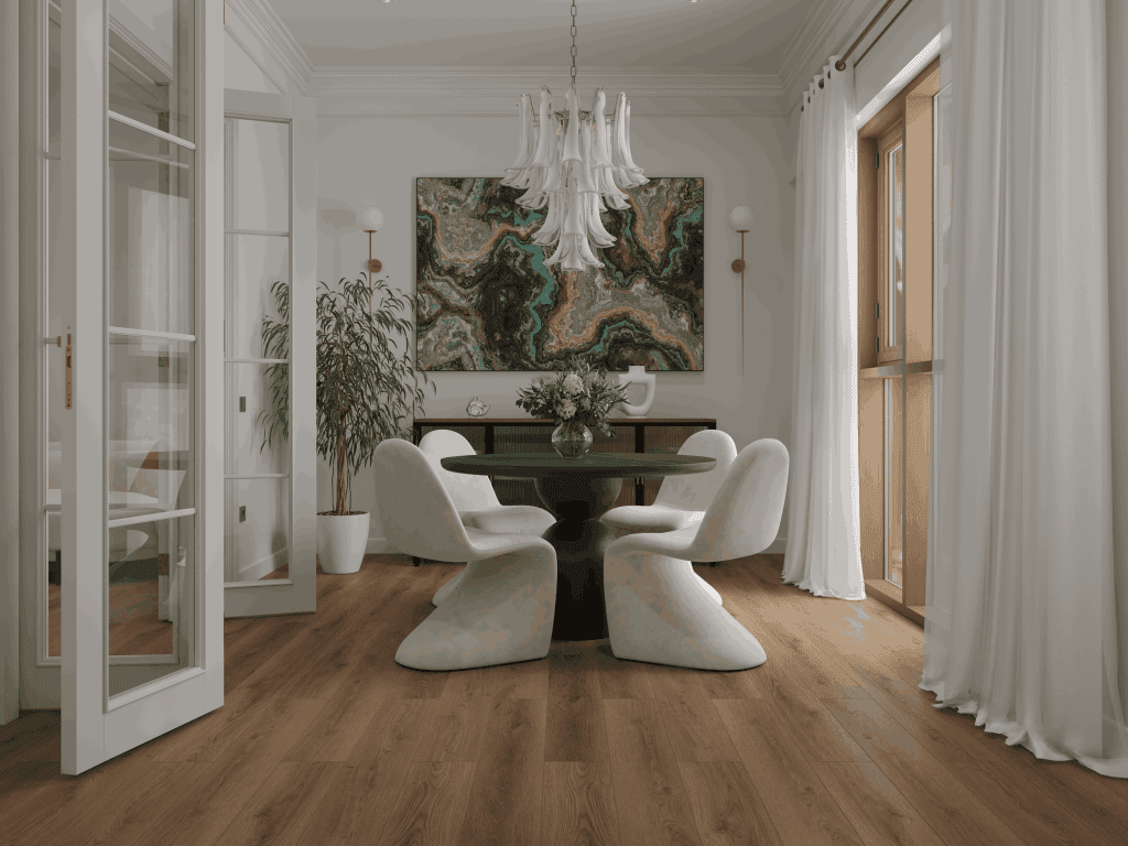 Кварцвиниловый SPC ламинат Alpine Floor Титан 8 Антарес ECO 27-9-R 1220×183×8 фото в интерьере