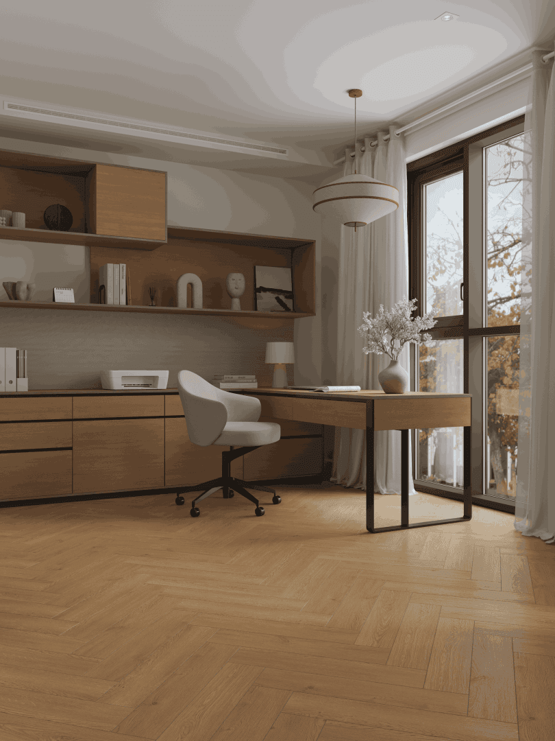 Кварцвиниловый SPC ламинат Alpine Floor Титан Паркет Аполлон ECO 29-2-R венгерская елка 600×125×6 фото в интерьере