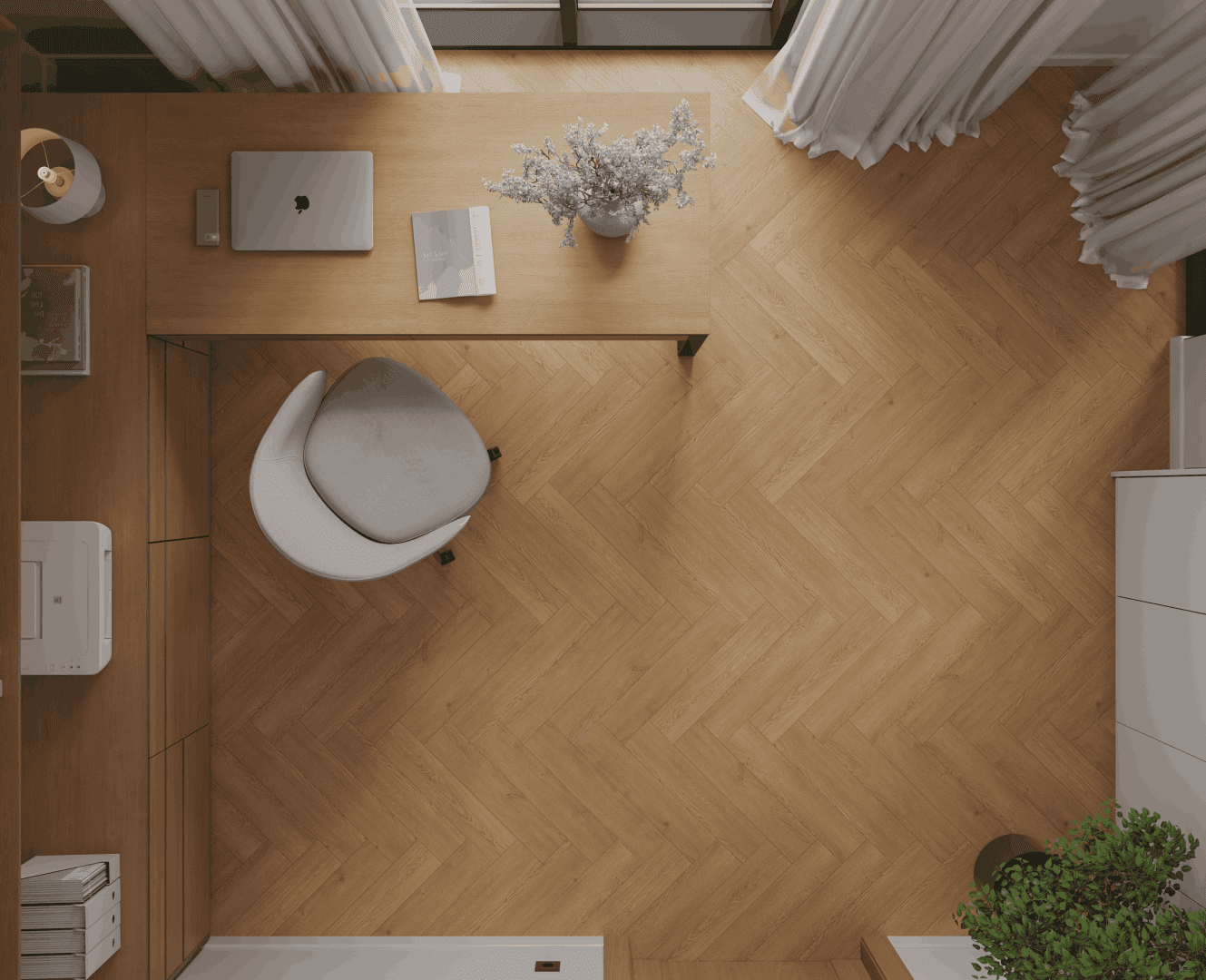 Кварцвиниловый SPC ламинат Alpine Floor Титан Паркет Аполлон ECO 29-2-R венгерская елка 600×125×6 фото в интерьере