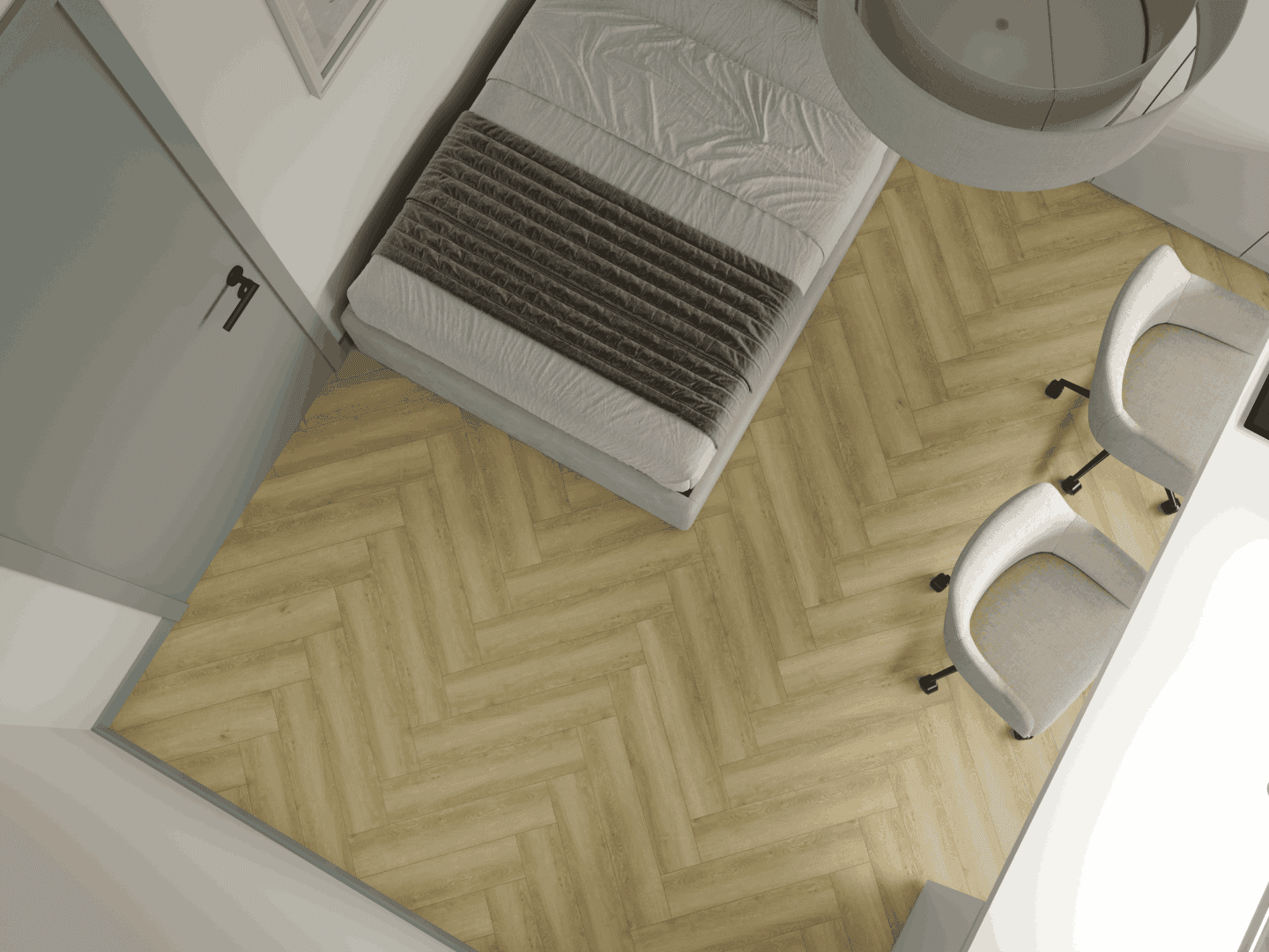 Кварцвиниловый SPC ламинат Alpine Floor Титан Паркет Арго ECO 29-7-R венгерская елка 600×125×6 фото в интерьере