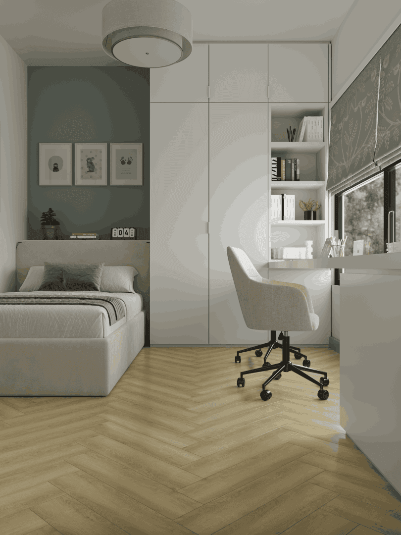 Кварцвиниловый SPC ламинат Alpine Floor Титан Паркет Арго ECO 29-7-R венгерская елка 600×125×6 фото в интерьере