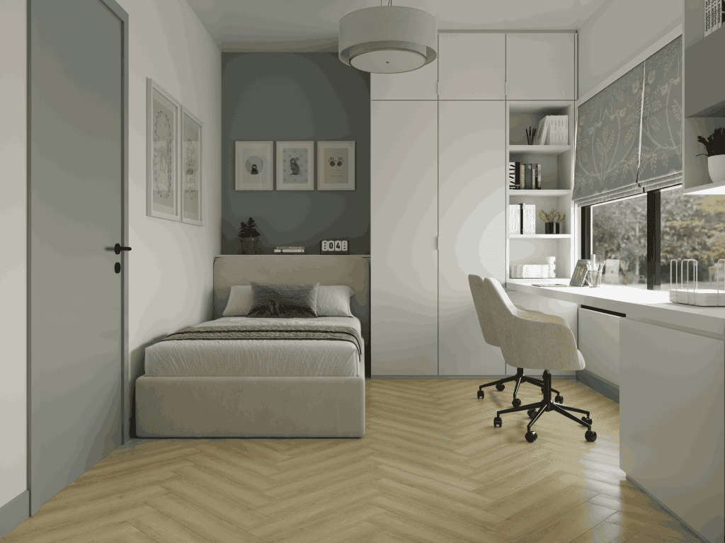 Кварцвиниловый SPC ламинат Alpine Floor Титан Паркет Арго ECO 29-7-R венгерская елка 600×125×6 фото в интерьере