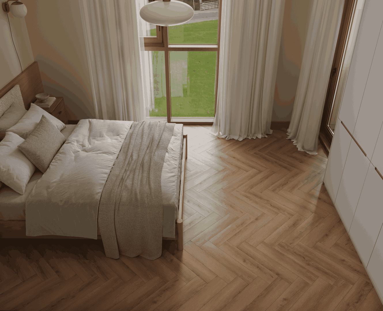 Кварцвиниловый SPC ламинат Alpine Floor Титан Паркет Феникс ECO 29-8-R венгерская елка 600×125×6 фото в интерьере