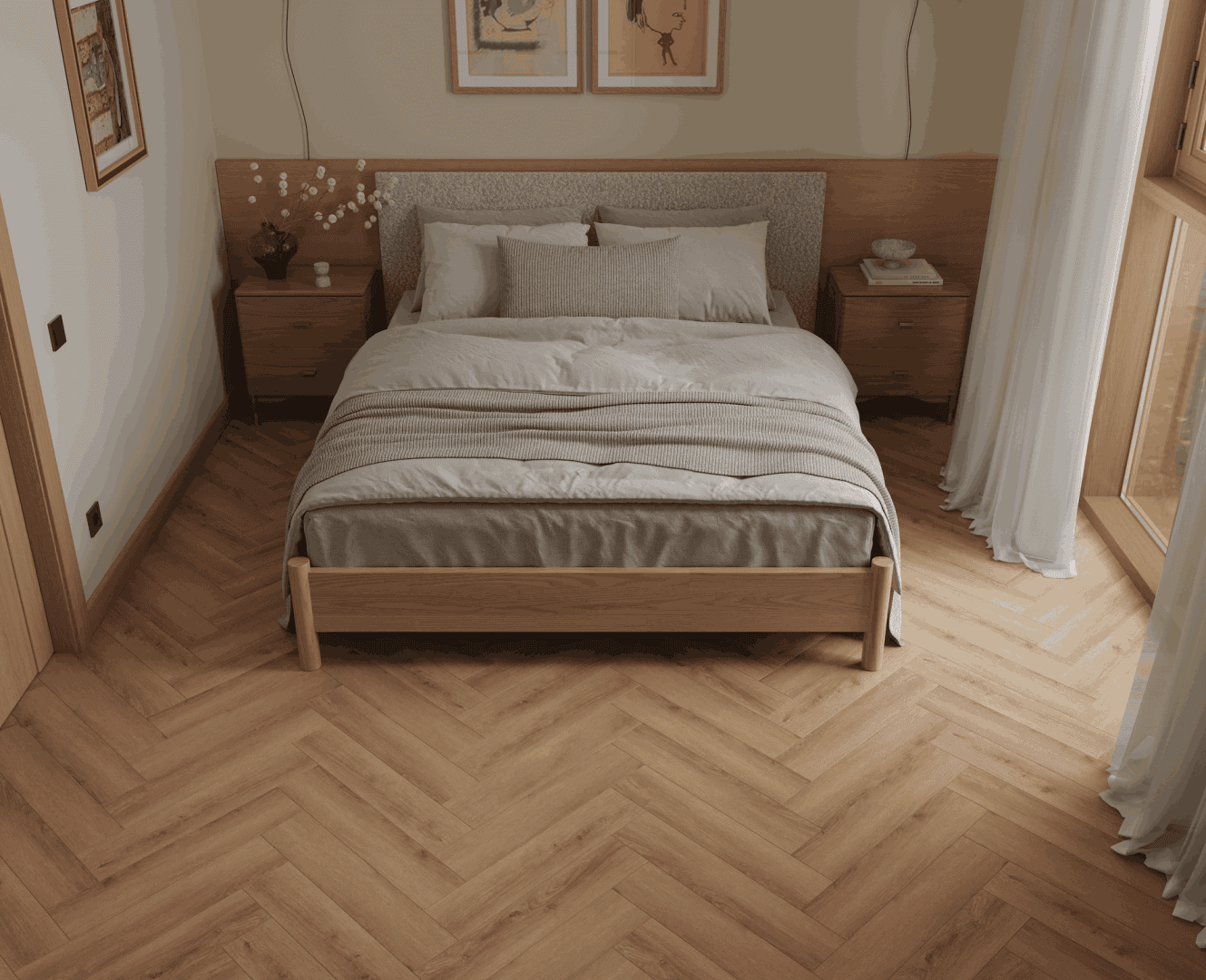 Кварцвиниловый SPC ламинат Alpine Floor Титан Паркет Феникс ECO 29-8-R венгерская елка 600×125×6 фото в интерьере