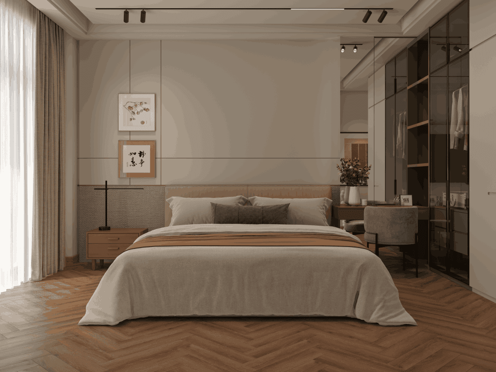 Кварцвиниловый SPC ламинат Alpine Floor Титан Паркет Арес ECO 29-9-R венгерская елка 600×125×6 фото в интерьере