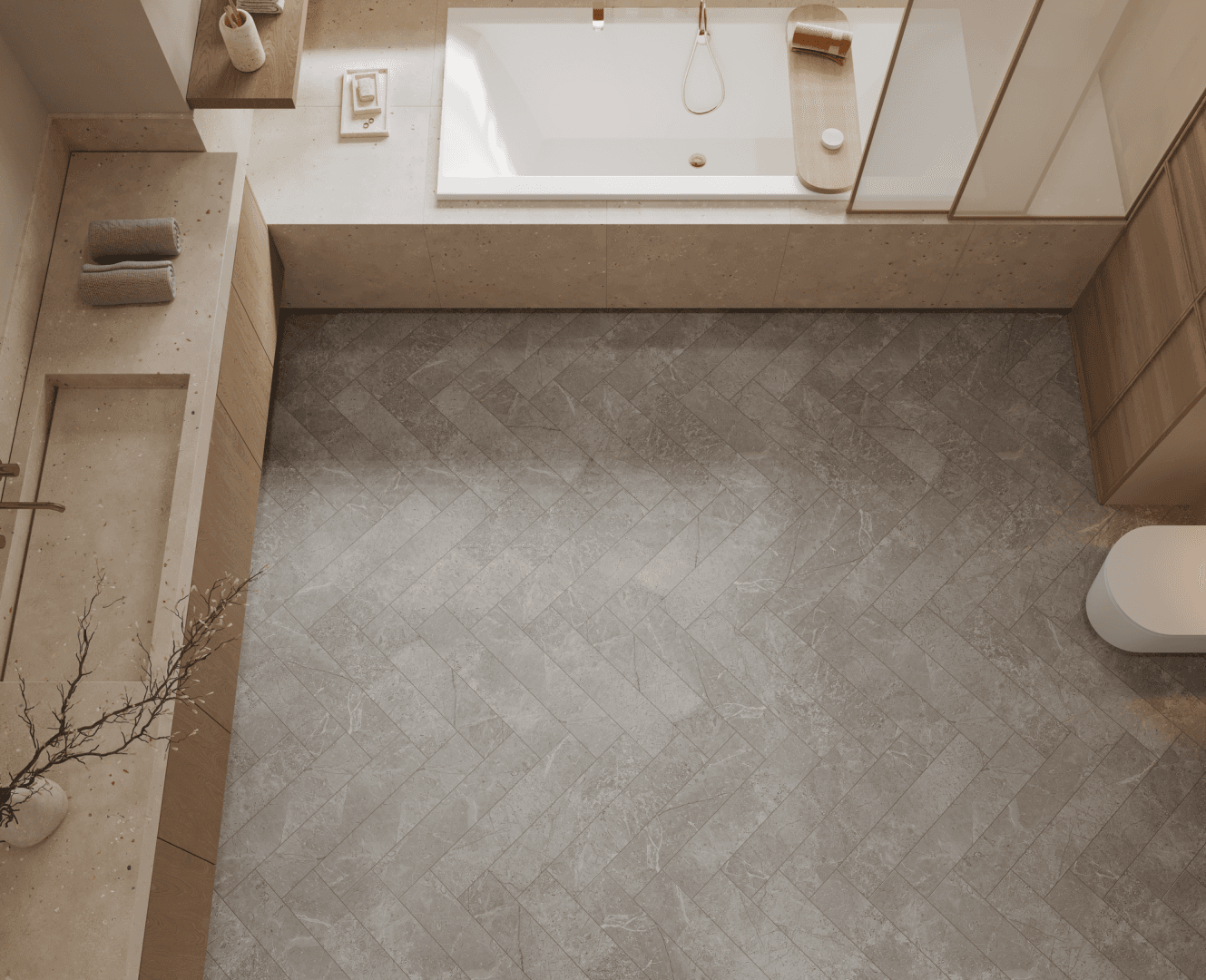 Кварцвиниловый SPC ламинат Alpine Floor Адамант Паркет Санта-Ана ECO 31-1-R венгерская елка 600×125×5 фото в интерьере
