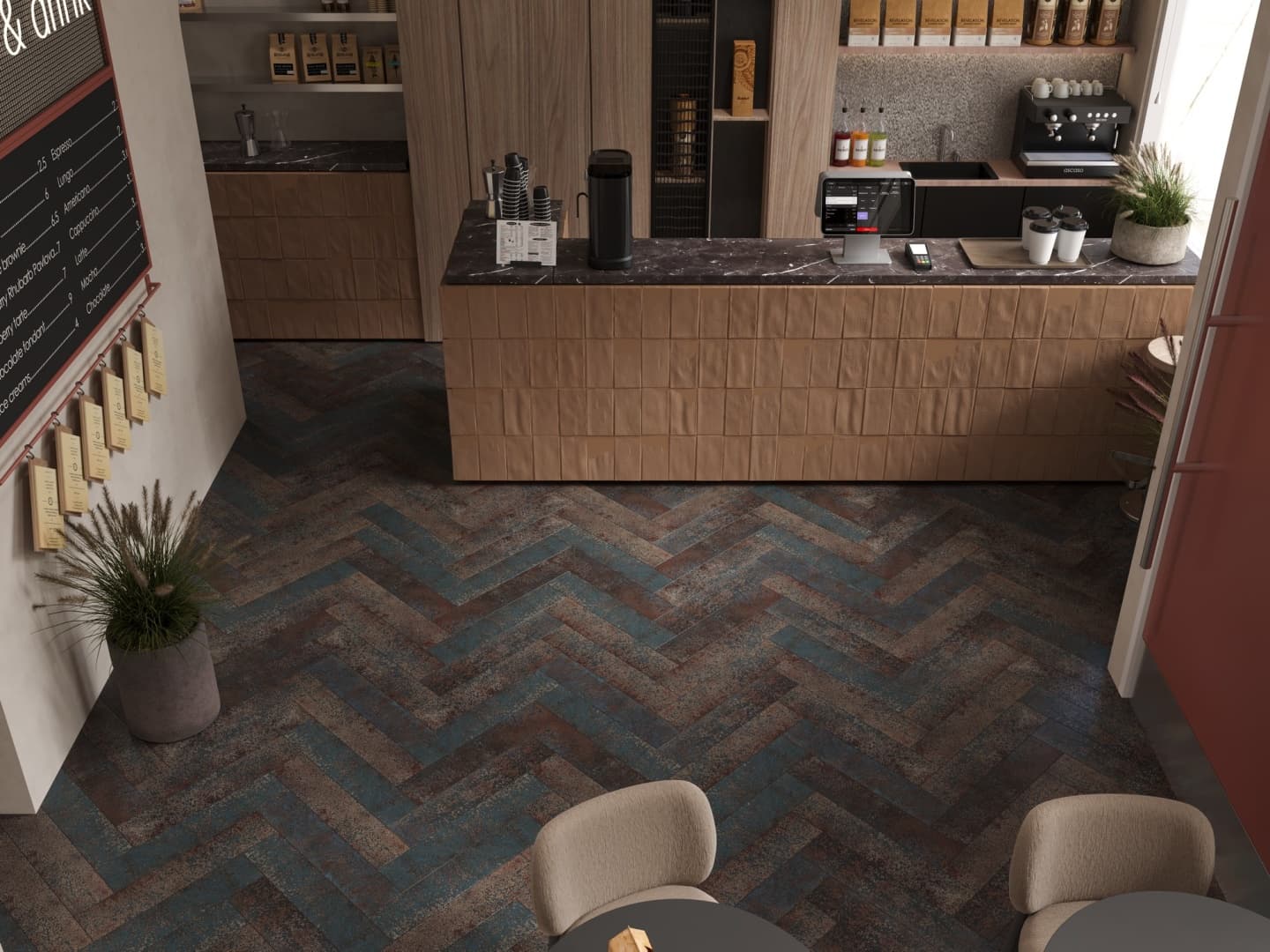 Кварцвиниловый SPC ламинат Alpine Floor Адамант Паркет Сирокко ECO 31-3-R венгерская елка 600×125×5 фото в интерьере