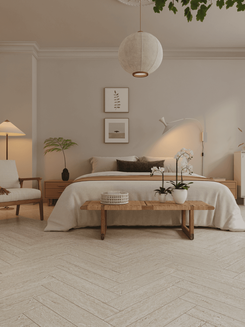 Кварцвиниловый SPC ламинат Alpine Floor Адамант Паркет Зонда ECO 31-4-R венгерская елка 600×125×5 фото в интерьере