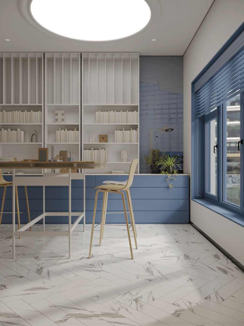 Кварцвиниловый SPC ламинат Alpine Floor Адамант Паркет Фен ECO 31-5-R венгерская елка 600×125×5 фото в интерьере