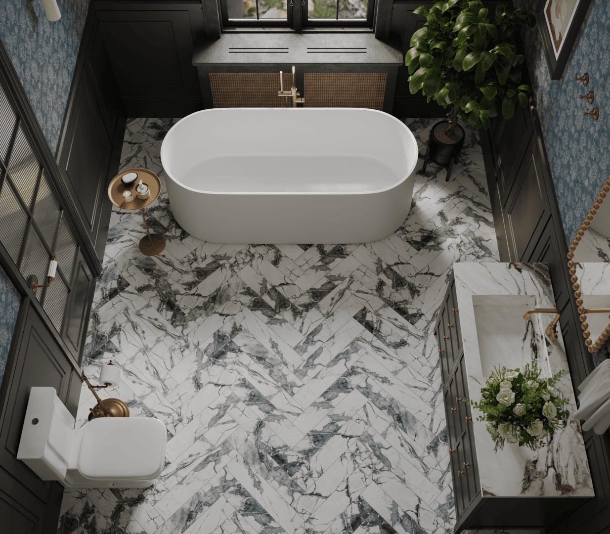 Кварцвиниловый SPC ламинат Alpine Floor Адамант Паркет Берг ECO 31-7-R венгерская елка 600×125×5 фото в интерьере