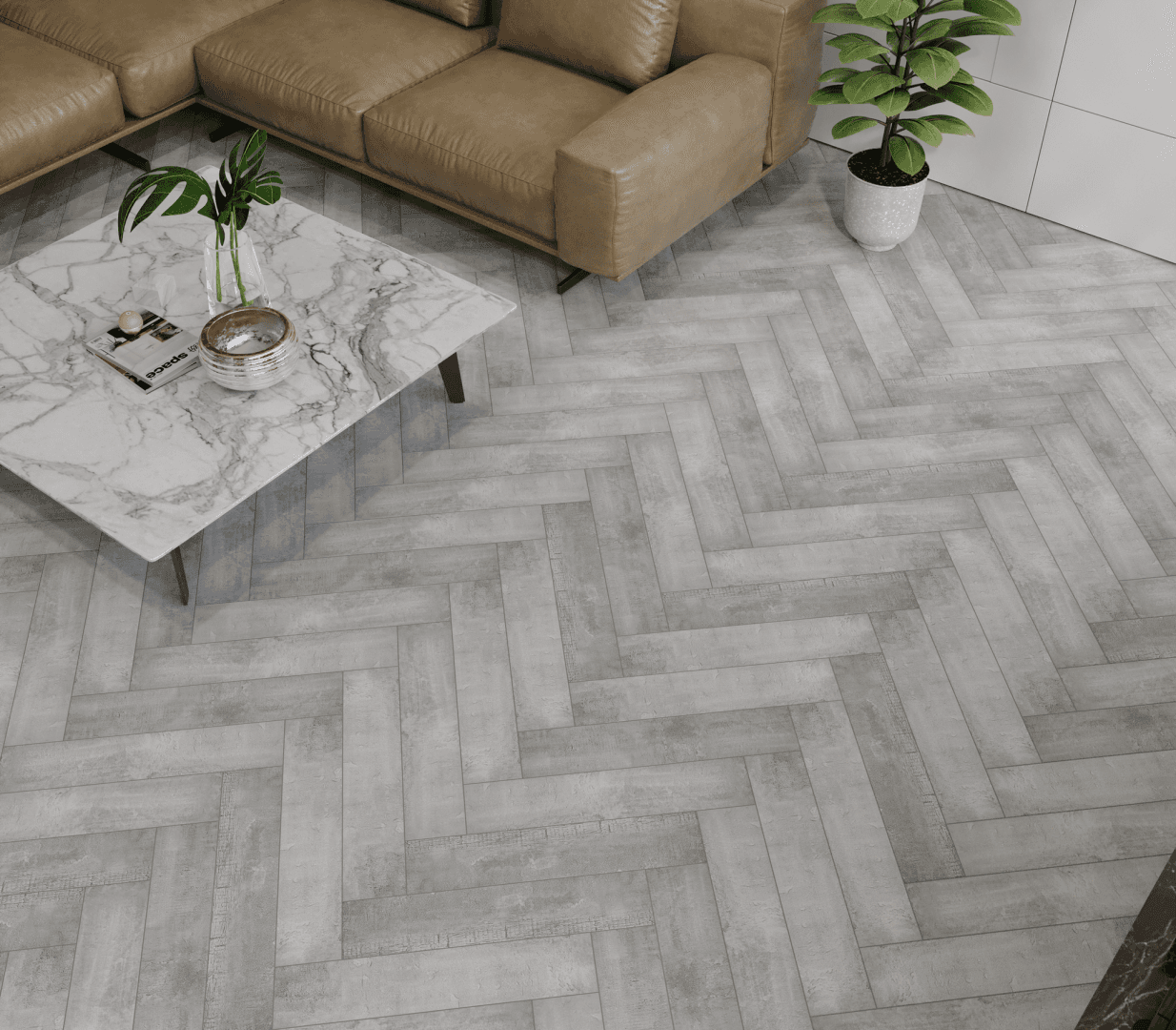 Кварцвиниловый SPC ламинат Alpine Floor Адамант Паркет Корноулл ECO 31-8-R венгерская елка 600×125×5 фото в интерьере