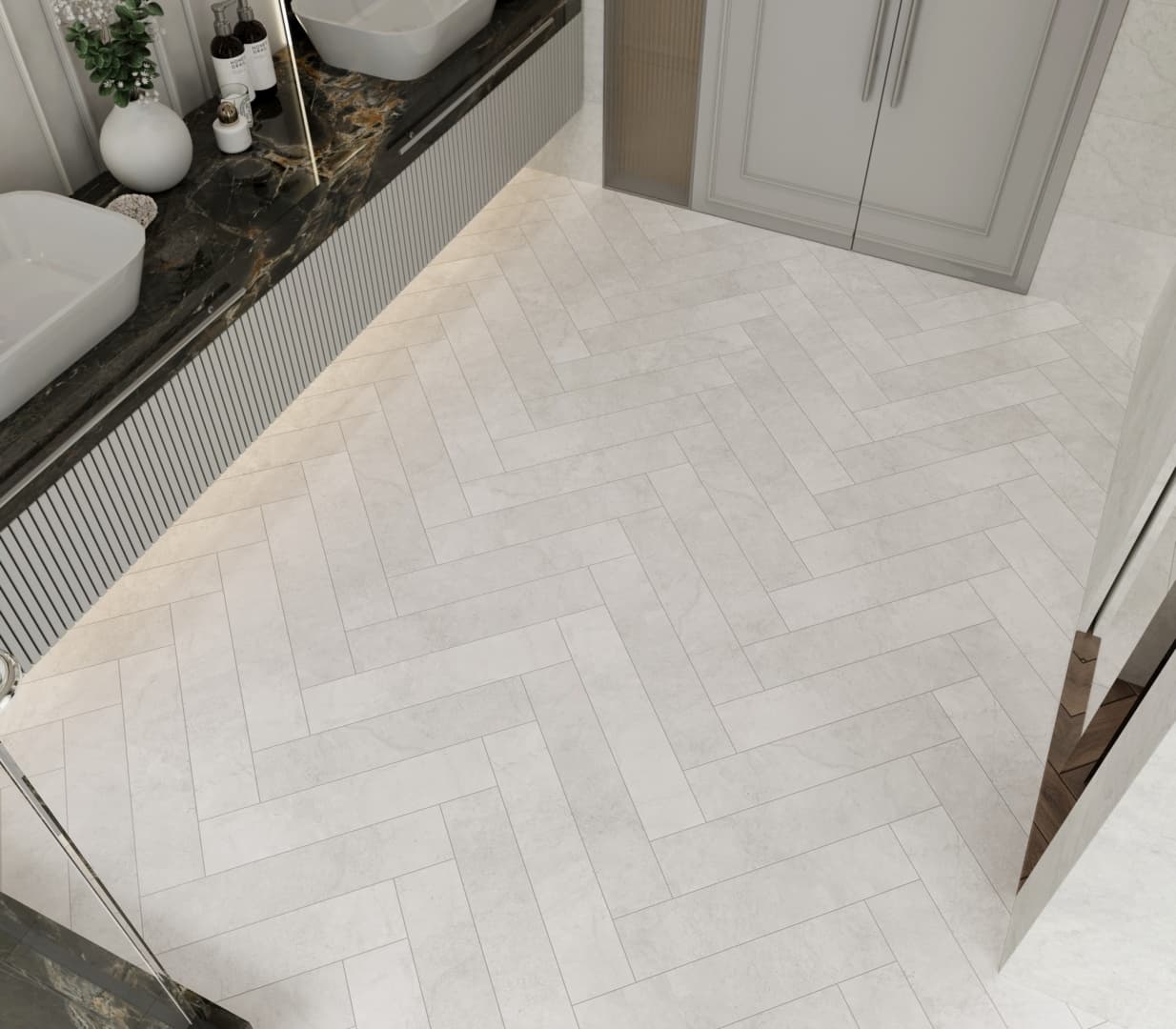 Кварцвиниловый SPC ламинат Alpine Floor Адамант Паркет Элдгея ECO 31-9-R венгерская елка 600×125×5 фото в интерьере
