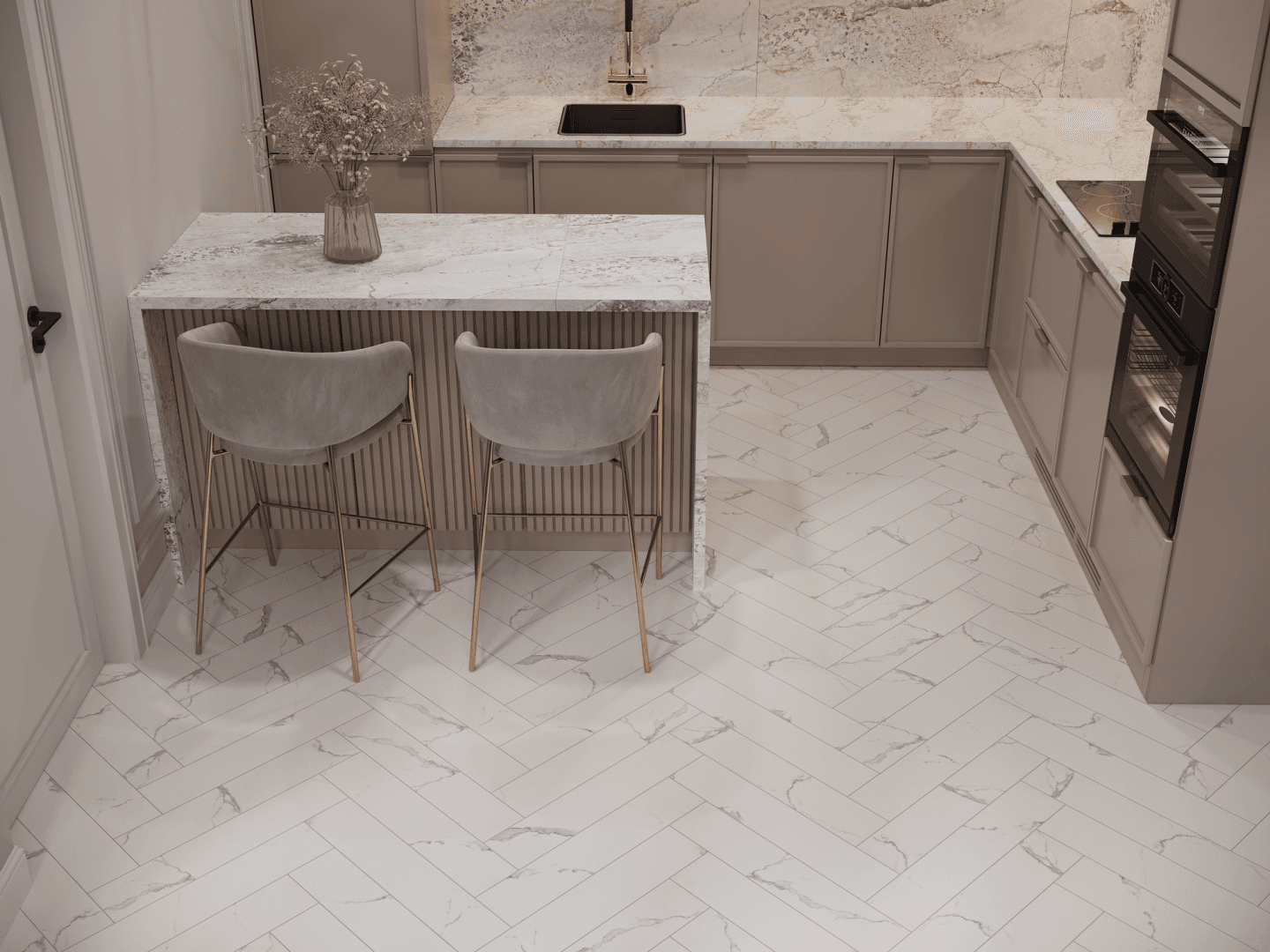 Кварцвиниловый SPC ламинат Alpine Floor Адамант Паркет Гранд Каньон ECO 31-10-R венгерская елка 600×125×5 фото в интерьере